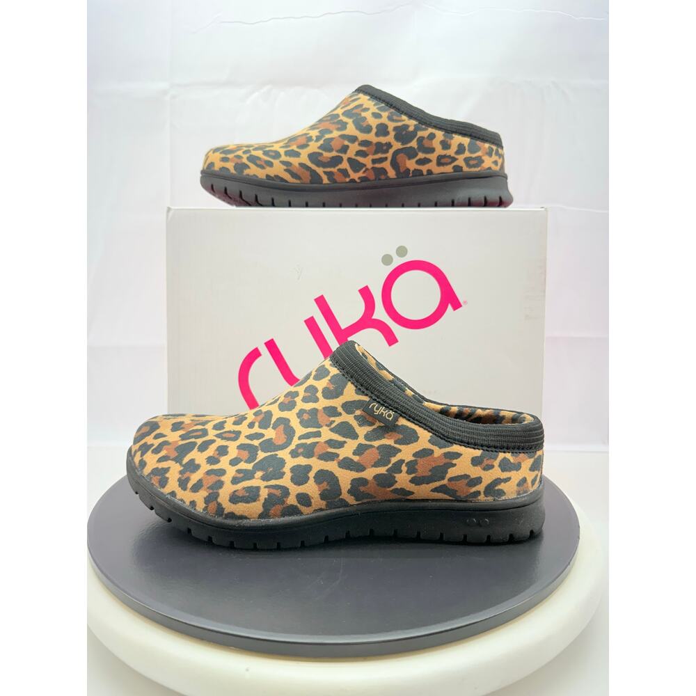 Ryka Steller Cheetah Womens Size 7.5 Wide Slip On Mule Shoes Comfort Clogs NEW